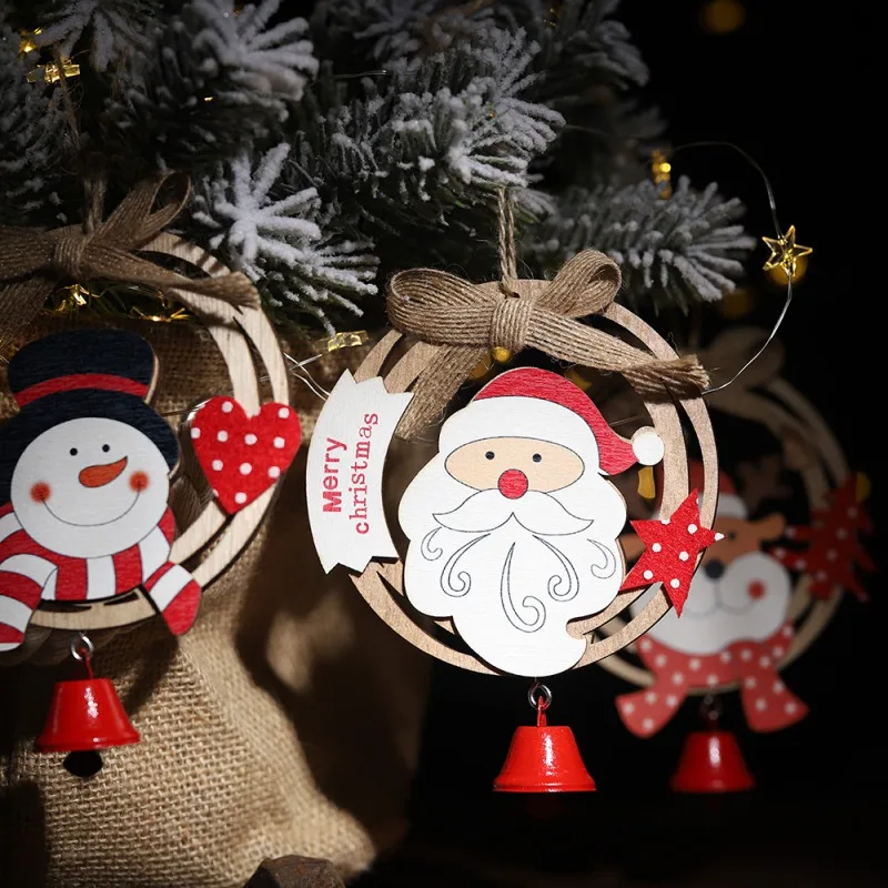 Новогодний декор с Рождеством деревянный Рождественский кулон с колокольчиком Рождественская елка висячие украшения для дома