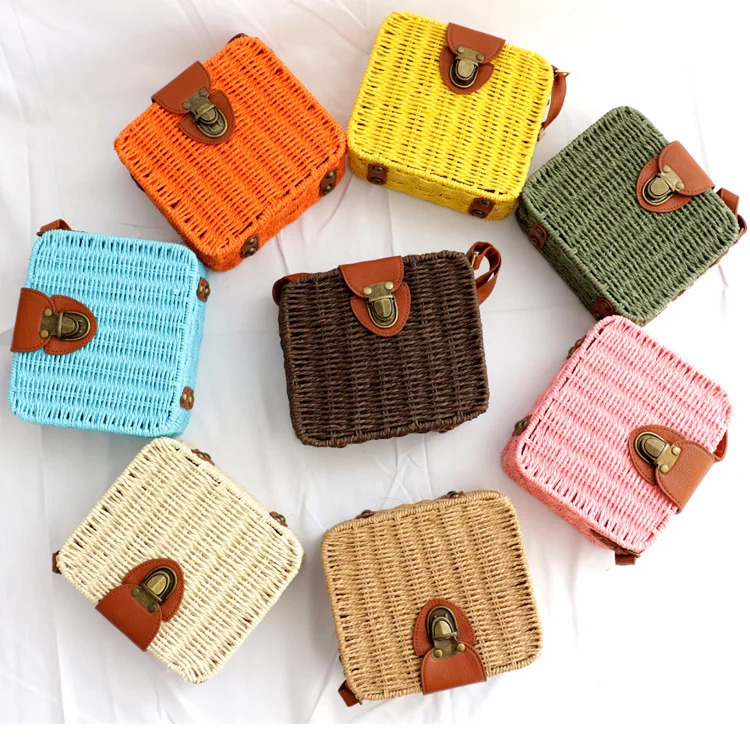 

New Style Candy-Colored MORI Series Rattan Single-shoulder Bag for Women Bag Fresh Literature And Art Square Woven Bag Oblique R