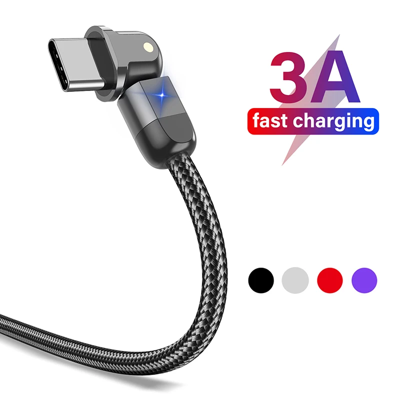 

USLION 180 Rotation 1M 2M Type C USB Cable 3A Fast Charger For Samsung S10 S9 Plus Xiaomi Huawei usb c Mobile Phone Data Cable