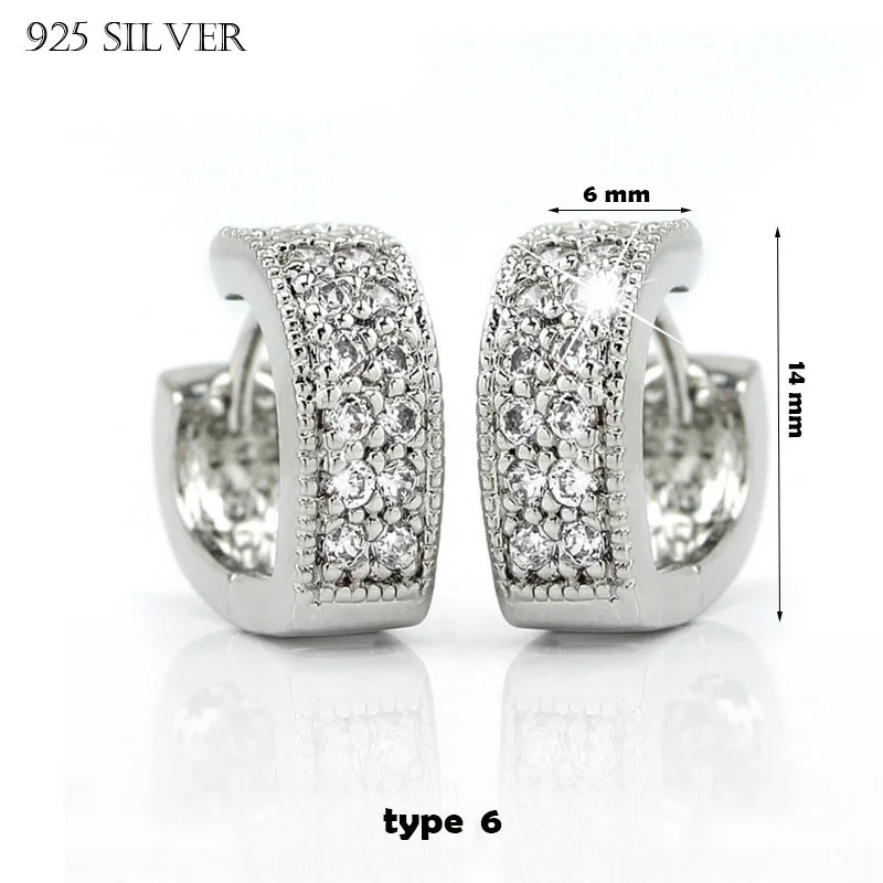 Type 6 Новые модные простые серьги-кольца, серьги-гвоздики с 925 пробы кристаллами, циркониевые сережки, серебряные серьги-гвоздики для женщин, женские ювелирные изделия - Окраска металла: Type 6