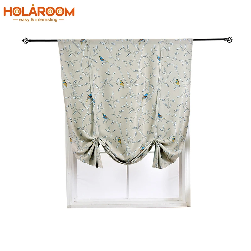 Римские короткие занавески с цветочным рисунком и птицей ленточные для гостиной