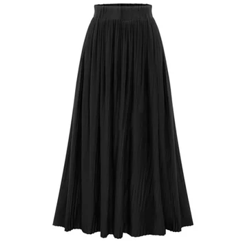 

Womens Stretch Elastic High Waist Summer Pleated Flared Skirt Long Maxi Dress