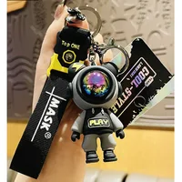 New Lightning Bear Metal Keychain Grey Purple Pink Green Doll Lovely Car Bag Keyring Girl Boy Couple Lover Knitted Lanyard Gift 2