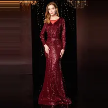 Вечернее платье с кисточками бордового цвета, женские вечерние платья с блестками K040 размера плюс, элегантные вечерние платья с длинным рукавом