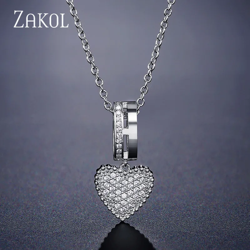 Necklace White ZAKOL модное кубическое циркониевое свадебное ожерелье в форме сердца Комплект сережек для женщин Романтический ювелирный подарок для возлюбленных FSSP3014 - Окраска металла: Necklace White