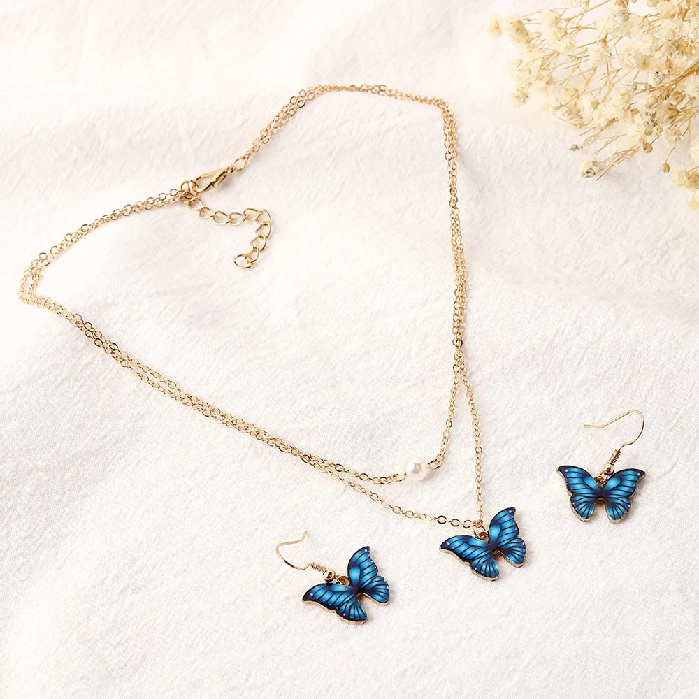 Women Color Pendant Necklace Double 