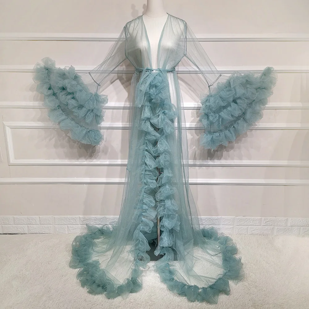 

Don&Judy Ruffles Maternity Dresses V Neck Long Sleeves Sexy Photography Tulle Pregnancy Dress 2020 Party Gown for Baby Shower