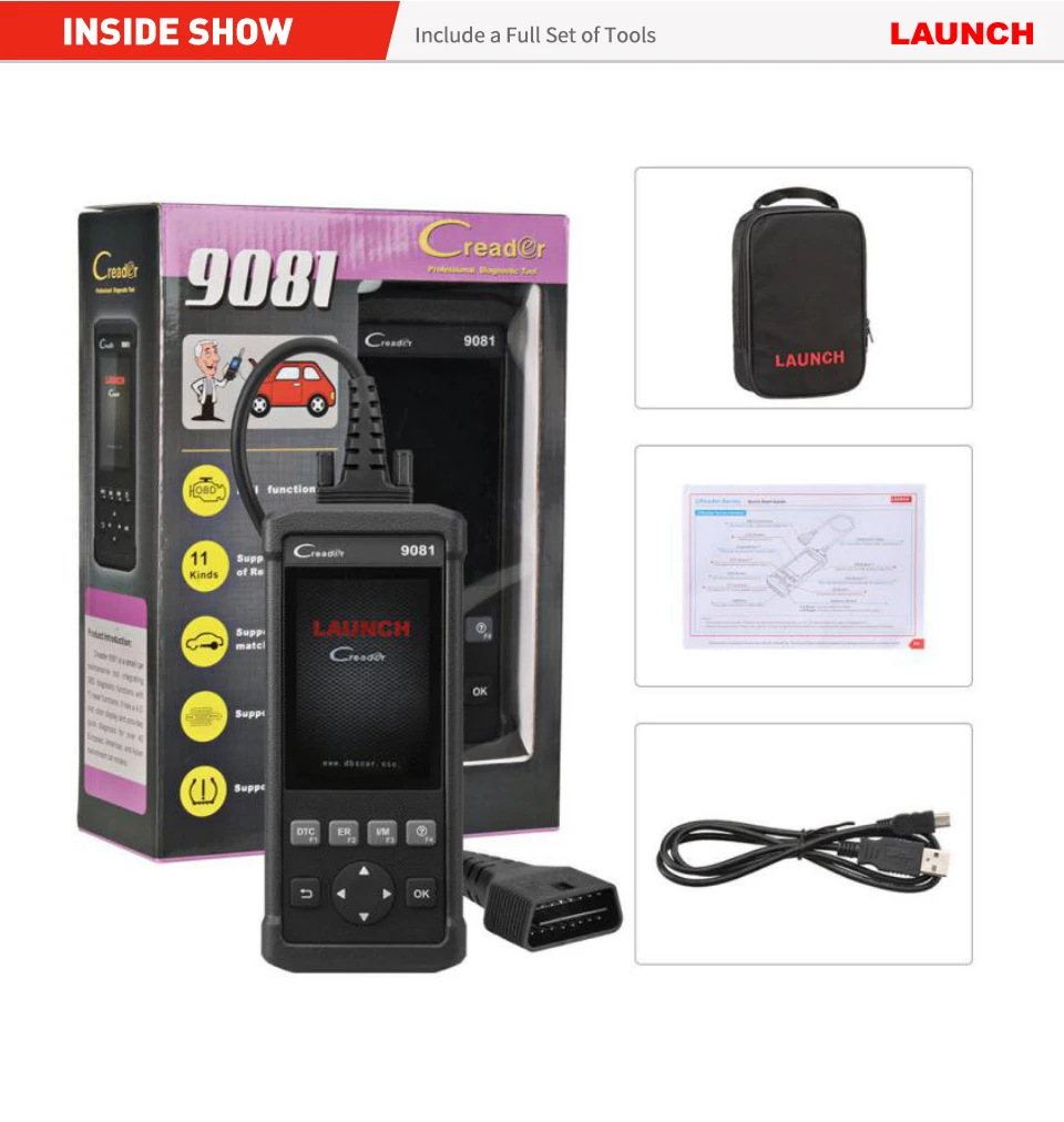 LAUNCH Creader 9081 CR9081 OBD2 автомобильный сканер считыватель кодов Авто диагностический инструмент ABS Сброс кровотечения масла SAS TPMS DPF BMS EPB сброс
