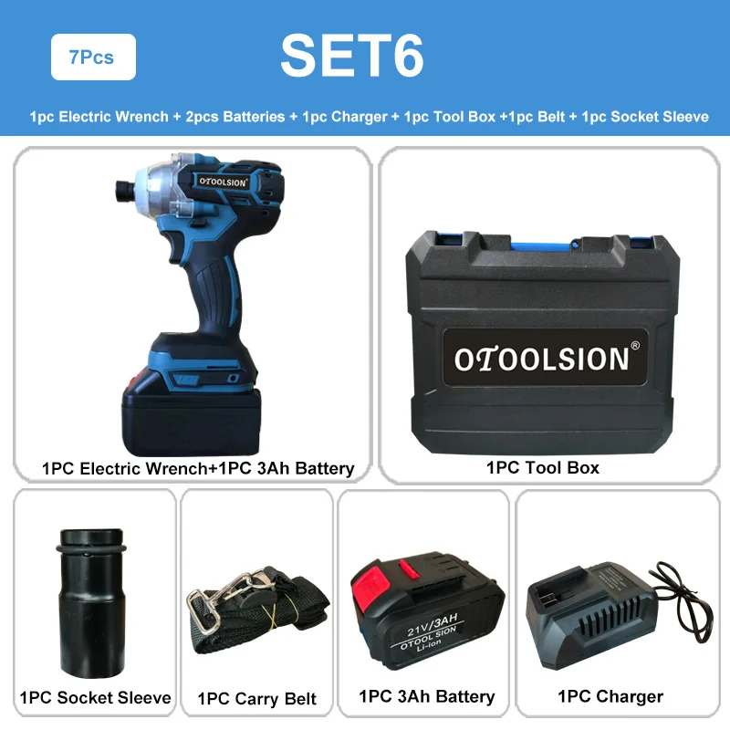 SET6(2 pc batteries) Бесщеточный двигатель ударный гайковерт бесщеточный беспроводной ключ Электроинструмент ударный гайковерт Аккумуляторный гаечный ключ дрель инструмент для ремонта автомобиля - Цвет: SET6(2 pc batteries)