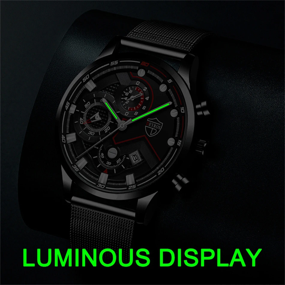 часы мужские Luxury Mens Quartz Stainless Steel Mesh Belt Casual Watches Men Leather Business Date Luminous Watch reloj hombre