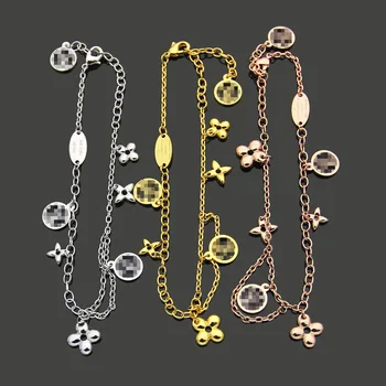 

Titanium steel bracelet V Four Leaf Flower Double Chain Bracelet Women Bracelet