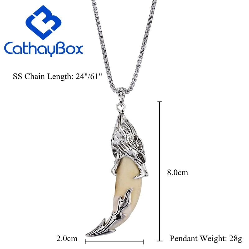 Men's Trendy Wolf Tooth Pendant Tribal Design Cream Necklace Wolf Head Jewelry W/ SS Chain 24" Long L CB03B013