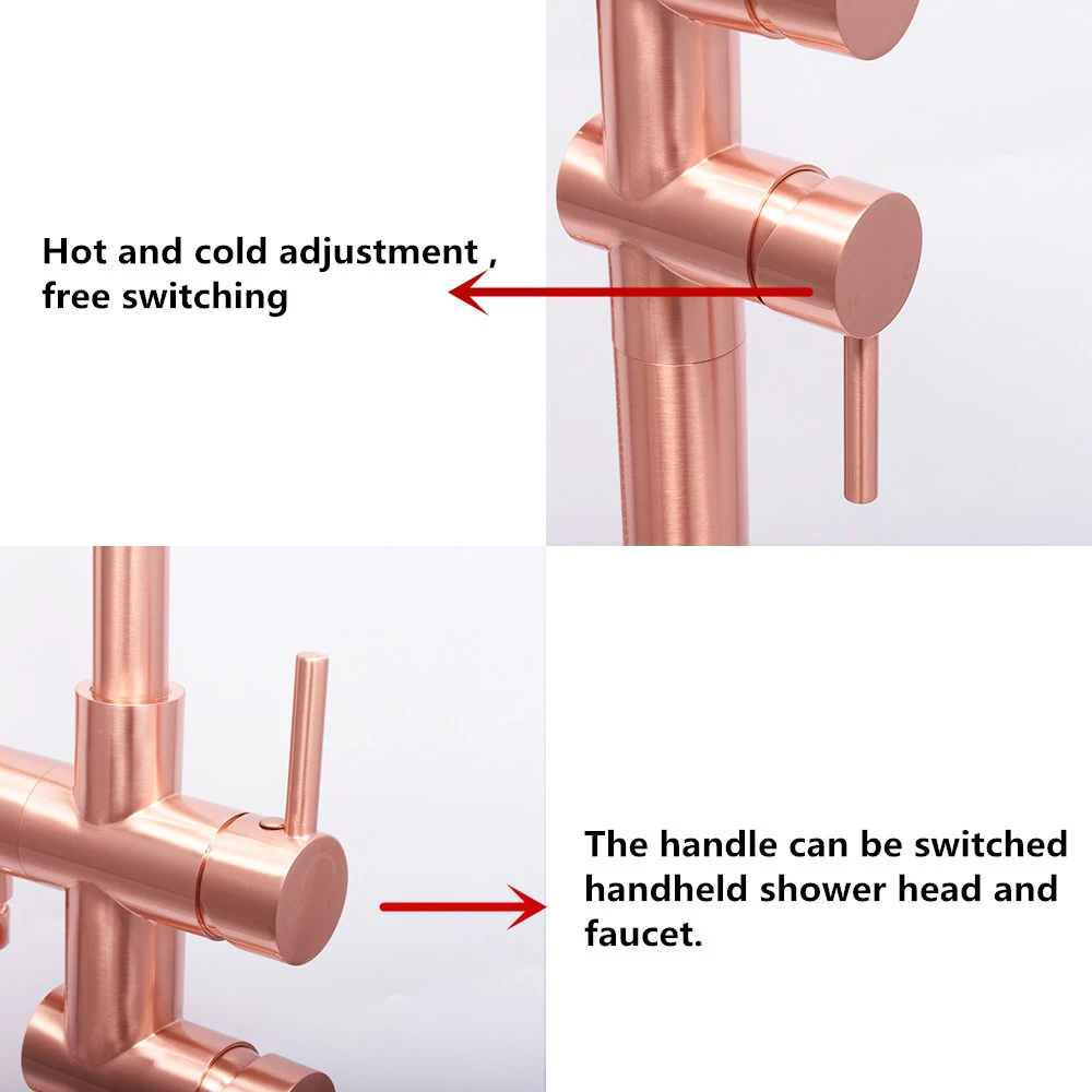 Hongdec Современный матовый розовое золото напольное крепление отдельно стоящая Ванна кран Душевая система набор