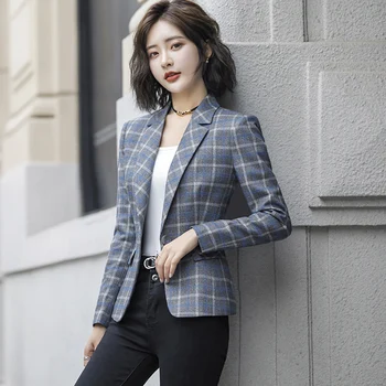 

Paris Girl Soft and Comfortable High-quality Plaid Jacket with Pocket Office Lady Casual Blazer Women Wear Single Button Coat