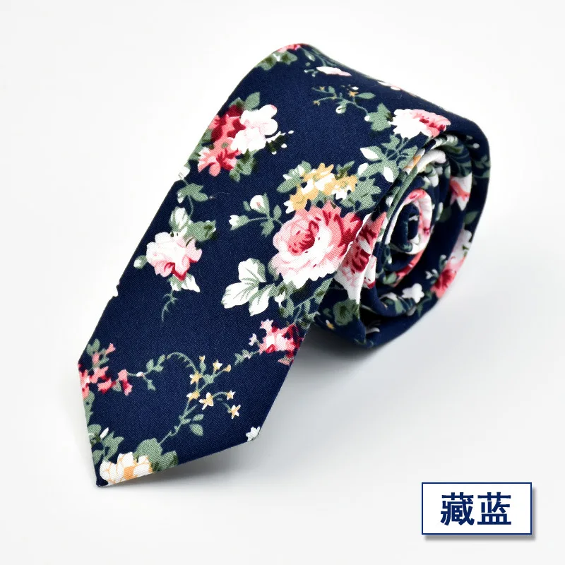 Navy blue Новинка, модные галстуки для отдыха, хлопковые галстуки с принтом, 6 см., мужские галстуки с цветочным принтом, подарки для женщин и мужчин, аксессуары - Цвет: Navy blue