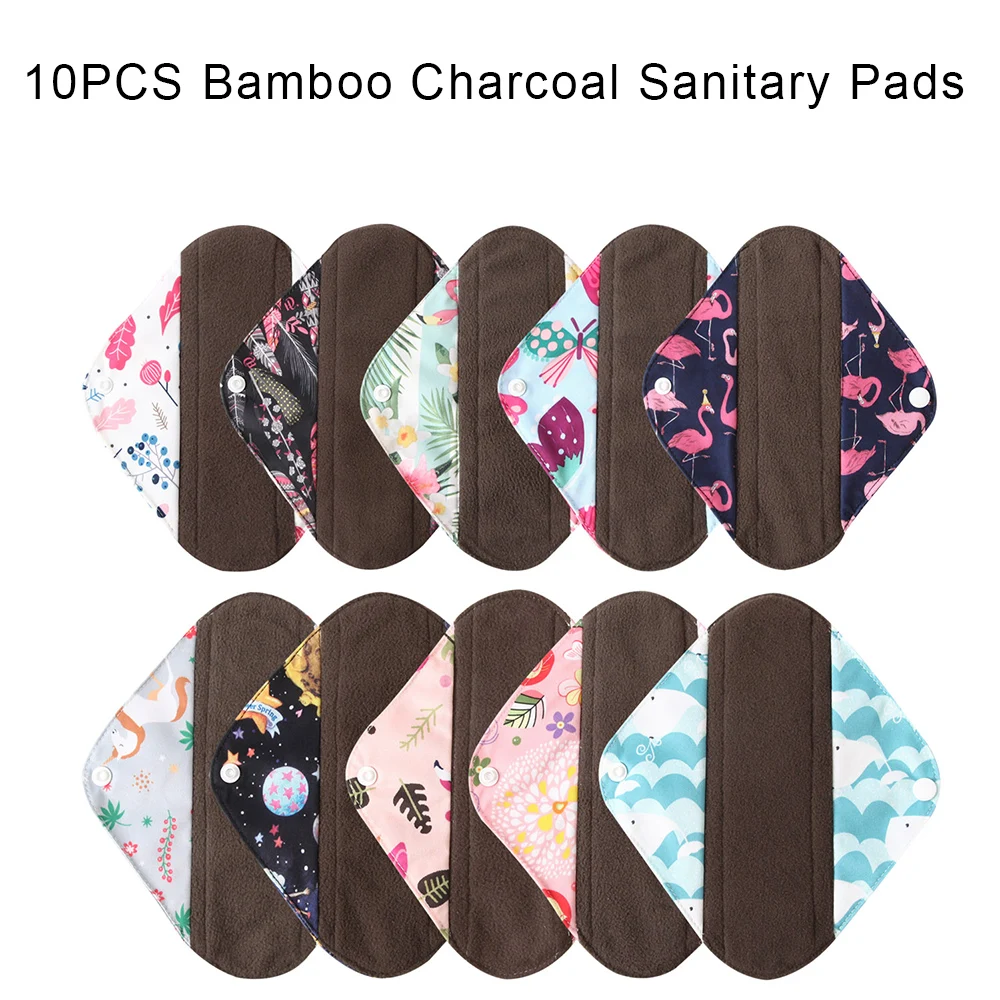 bamboo charcoal 10 шт многоразовые прокладки, бамбуковые прокладки, гигиенические прокладки, моющиеся, древесный уголь, бамбуковые прокладки, для мам, для беременных, менструальные ватные прокладки s m l - Цвет: bamboo charcoal