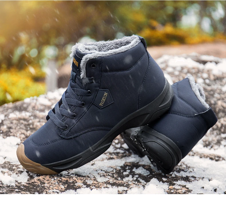 CYSINCOS New Warm Men Boots PU Leather Fur Plus Men Snow Boots Handmade Waterproof Working Ankle Boots Top Men Shoes Size 39-46