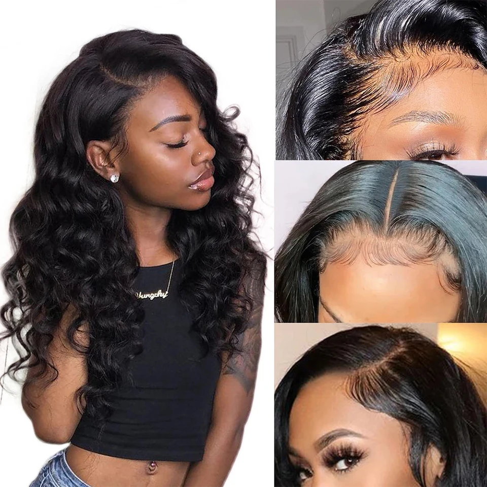Peruca com o Cabelo do Bebê Fechamento do Laço Perucas de Cabelo Humano para Mulher Angie Rainha Solta Onda Profunda 4x4 Peruca Brasileira Remy Cabelo 180 Densidade 6 High Quality Apliques e perucas