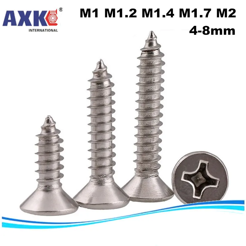 AXK M1 M1.2 M1.4 M1.7 M2 нержавеющая сталь противостояние Phillips потайная головка саморезы дерево маленький ноутбук гвозди микро винт набор