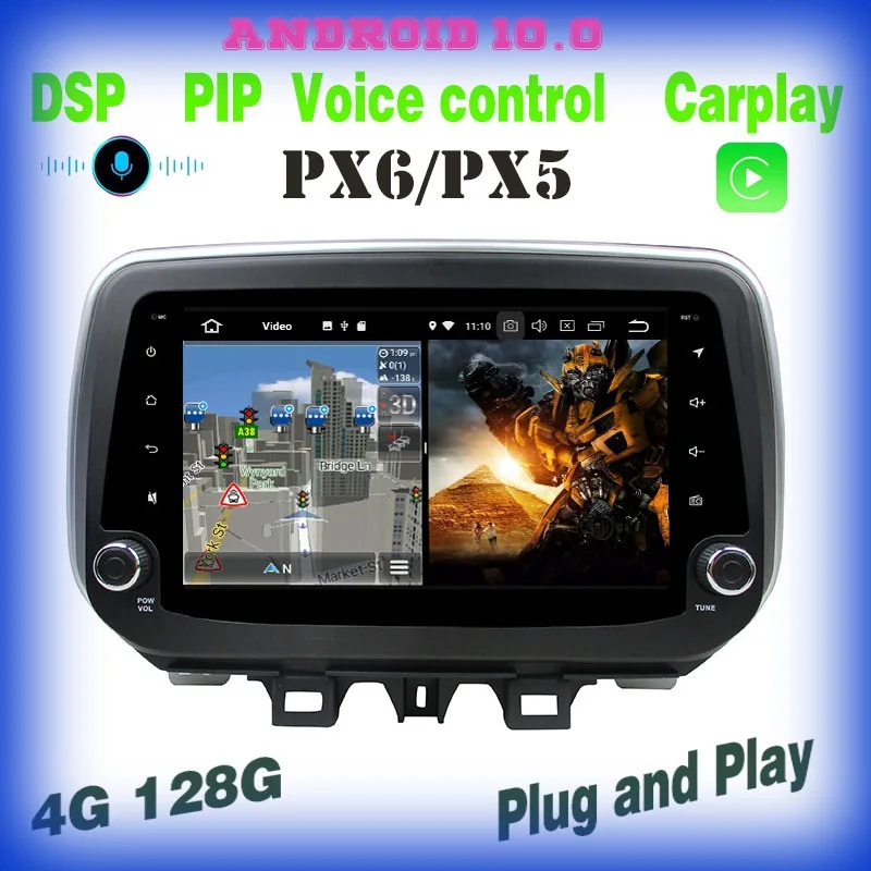 PX6 Voice control Android 10.0 Car GPS radio multimedia Player for hyundai IX35 Tucson 2018 2019 2020 carplay wifi usb 4+128g | Автомобили