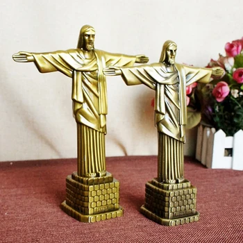 

ERMAKOVA Metal Statue of Jesus Figurine Art Christian Statue Crist Redentor Jesus Christ Sculpture Model Home Decoration