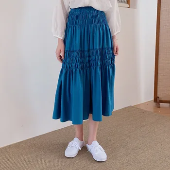 

2020 Women Elastic High Waist A-Line Summer Skirt Boho Pure Color Long Skirt Casual Faldas Jupe Femme Saia Women White Skirts