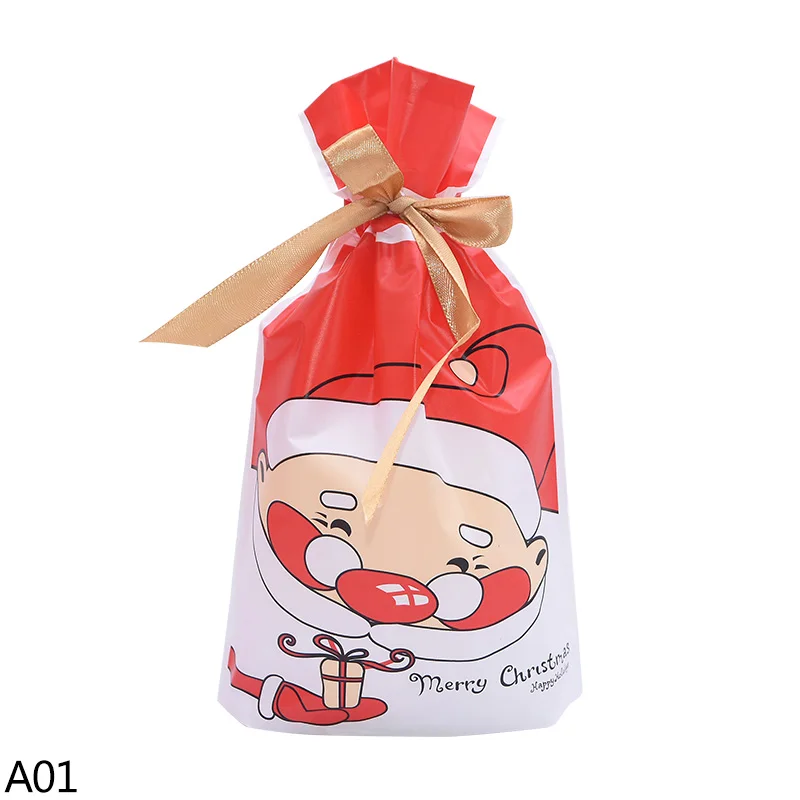 A01 santa claus 5 шт., Рождественский мешок для конфет, Санта Клаус, лось, лента, пакет, карман для еды, печенья, пластиковые подарочные пакеты, новогодние, рождественские, вечерние, украшения - Цвет: A01 santa claus
