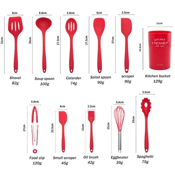 

10Pcs/11Pcs Non-Stick Kitchen Cooking Utensils Kitchenware Silicone Multi-function Baking Cooking Tool Red/Black Portable
