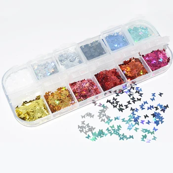 

12 Grids Butterfly Shape Nail Flakes 3D Laser Glitter Bow Tie Sequin DIY Manicure Tips Decor Nail Art Decorations