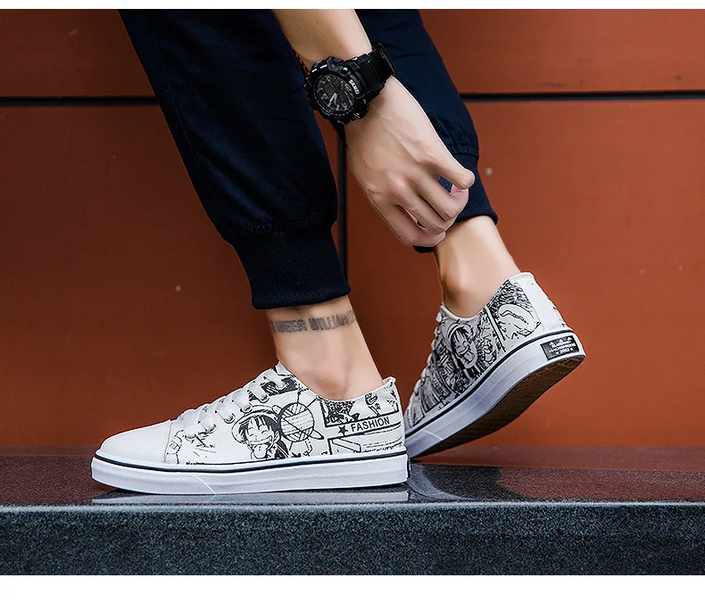 Couples Canvas Shoes One Piece Related Products Luffy Cartoon Graffiti Shoes Anime Cartoon Street Stylish Sneaker