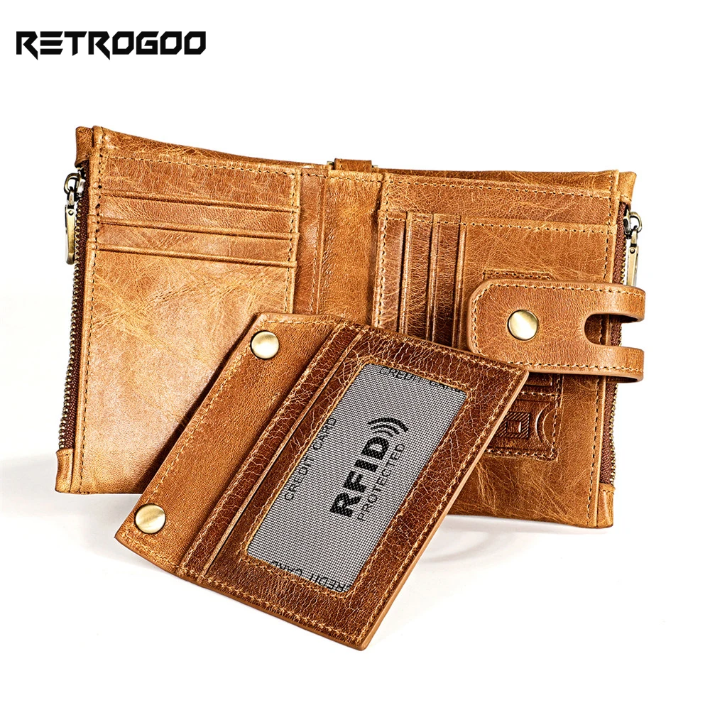 

RETROGOO Unisex Wallet With Chain Genuine Cow Leather Purse Card Holder Zipper Coin Pocket Female Walet Women Money Bag Carteira