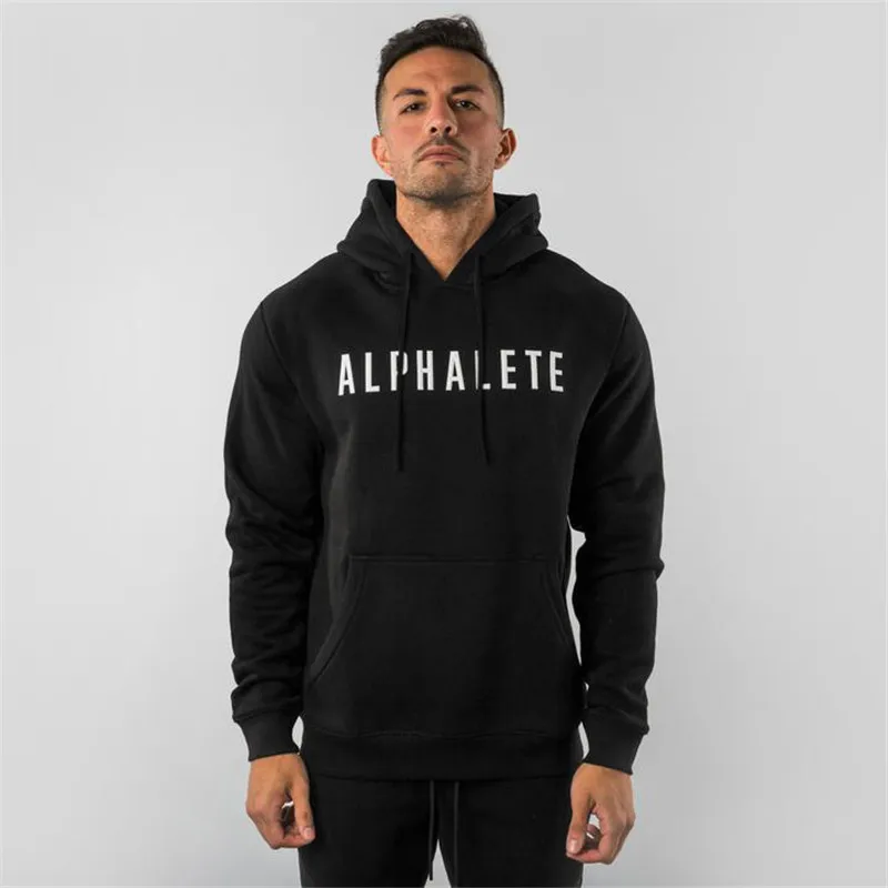 Бренд ALPHALETE для мужчин s фитнес Толстовка Спортивная Осенняя толстовка с капюшоном хип-хоп модная Толстовка уличная толстовка спортивные костюмы для мужчин - Цвет: Черный