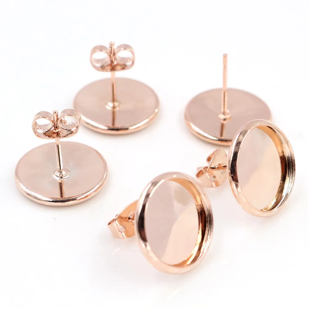 12mm 10pcs Rose Gold Color Earring Studs Earrings Blank/Base Fit Glass Cabochons ButtonsEarring Bezels (L4-13) | Украшения и