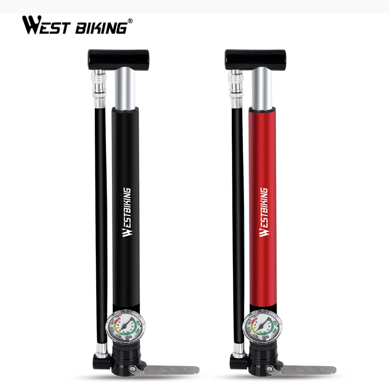 

WEST BIKING Alloy Bicycle Pump Hose Gauge Hand Foot Floor Bike Tire Pump 130PSI Cycling Air Inflator Presta Schrader Valve Pump
