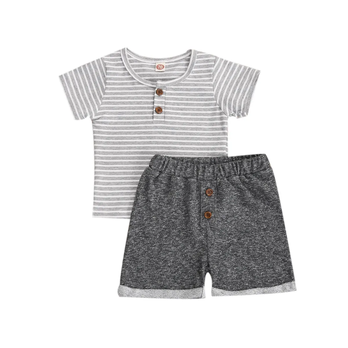 Citgeett Summer Baby Boys Casual Set Long Sleeve Gray Striped T-Shirt Tops and Navy Shorts Clothing |