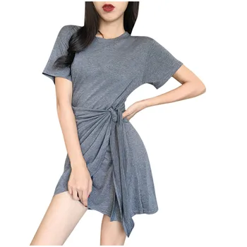 

Fashion Women Casual dress women Sexy O Neck Solid Short Sleeve Polyester Fashion Mini Dress платье женское Free Shipping D4
