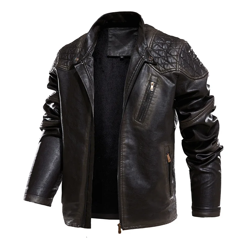 Veste biker vintage Printemps automne veste en cuir hommes Vintage Style moto veste col montant Biker manteau hommes r