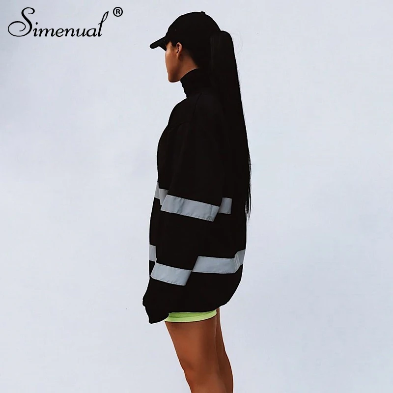  Simenual Casual Oversized Sweatshirts Women Reflective Striped Fashion Hoody 2019 Autumn Winter Lon