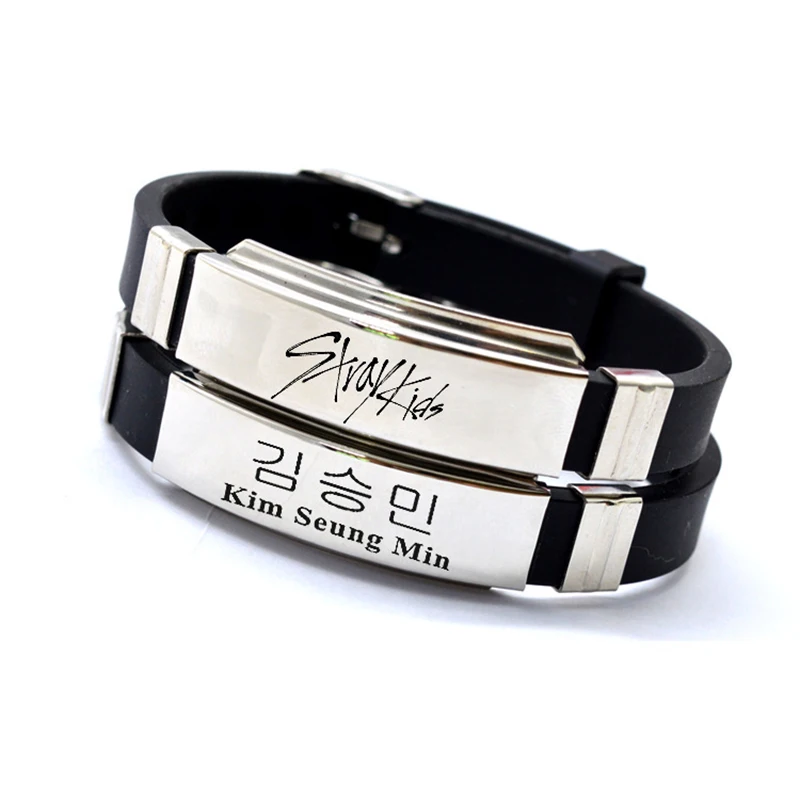 

Kpop Stray Kids Bangle Bracelet Stainless Steel Bracelets Men Women Silicone Charm Casual Jewelry Fans Gifts