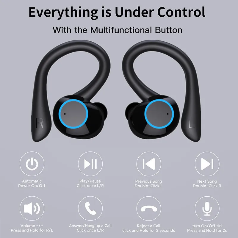 Ακουστικά Bluetooth TWS Ασύρματα ακουστικά με έλεγχο αφής με μικρόφωνο Αθλητικά αδιάβροχα ασύρματα ακουστικά 9D στερεοφωνικά ακουστικά_voghion.com