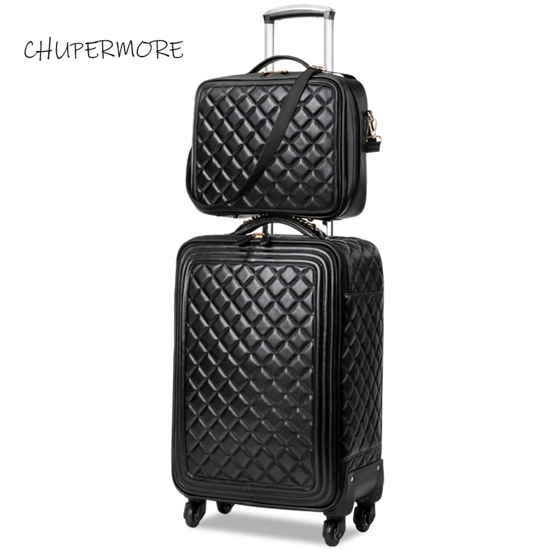 Chupermore high quality PU Leather Rolling Luggage sets Spinner Women Brand password Suitcase Wheels 20 inch Cabin Trolley
