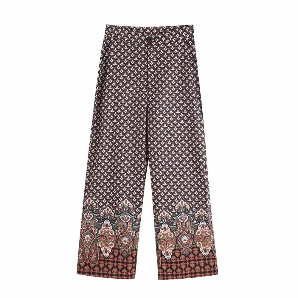 Увядшие английские винтажные корт с цветочным принтом Блузка с вытачками blusas mujer de moda широкие брюки для женщин комплект из 2 предметов блейзеры - Цвет: only pant