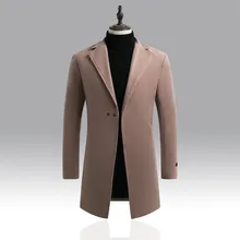 Длинное мужское шерстяное пальто с отворотом, Однорядная пряжка, шерстяное Свободное пальто, английская ветровка