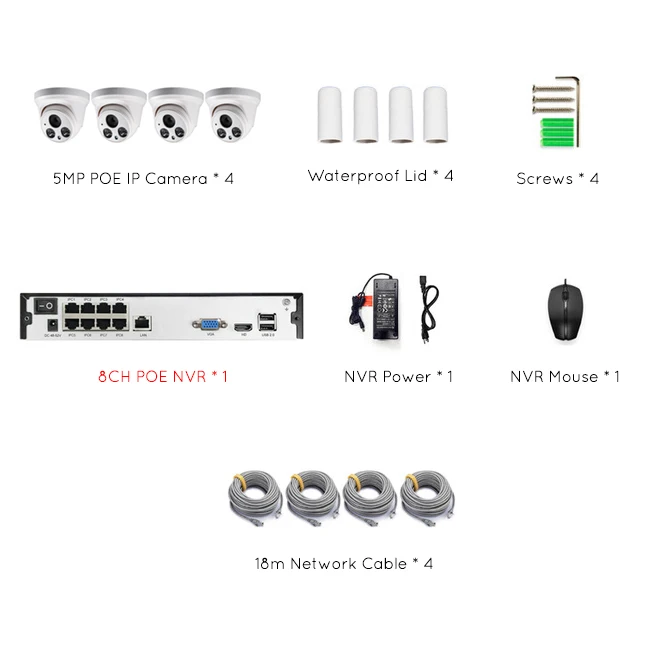 TySvance 4ch 5MP с аудиовходом PoE Комплект H.265 Системы видеонаблюдение Безопасность NVR до 16ch 5MP Крытый ИК ip-камера видеонаблюдения P2P - Цвет: 4CH With Cable