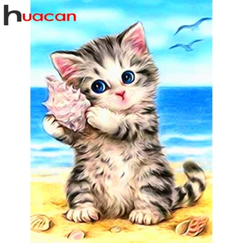

Huacan New Full Square&Round Diamond Painting cat 5d DIY Diamond Embroidery Decoration Home Art Kit