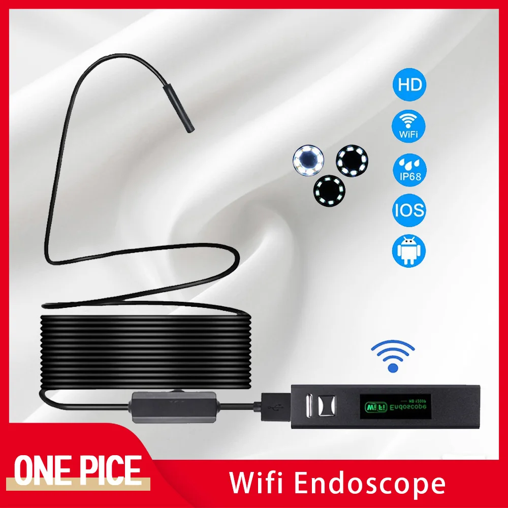 

8.0 mm Wifi Endoscope 2MP HD Waterproof Borescope 8 LDE Lights Rigid Cable Snake Camera for IOS iPhone Android Smartphone PC B2
