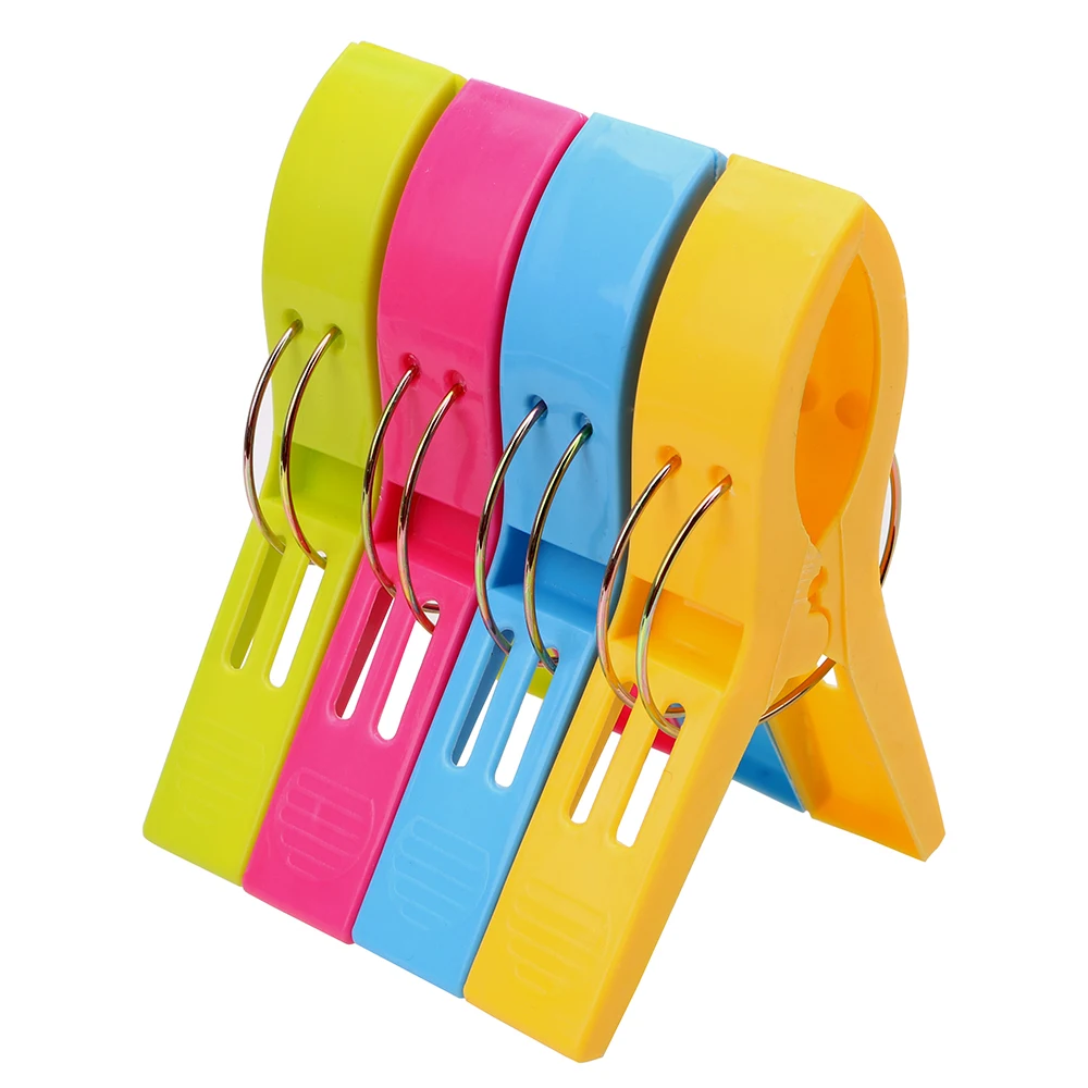 

4 Pcs Plastic Color Clothes Pegs Beach Towel Clamp Laundry Clothes Pins Drying Racks Retaining Clip Large Size Clothespins