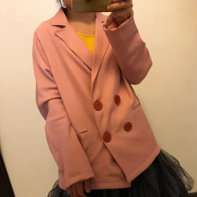 

2018 Autumn And Winter New Long Laziness-Style Pink Coat CHIC Casual Loose Fashion Small Suit