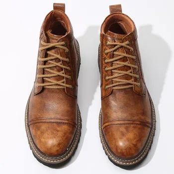 

Fashion Military Boots Men Vintage Original Boot Male Lace-up Sewing Solid Shoe Handmade Genuine Leather Work Boots
