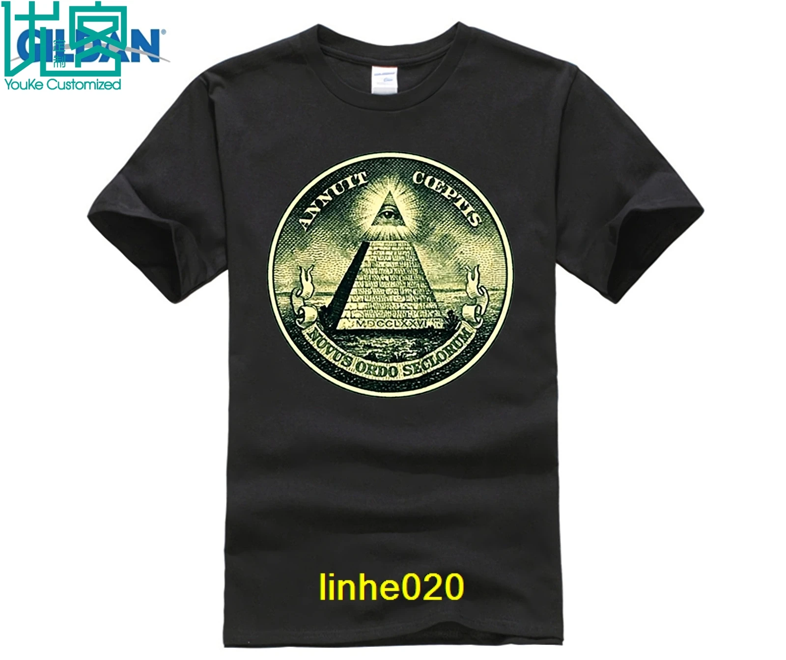 Футболки для мужчин illuminati All Seeing Eye Пирамида доллар масон Бог Круглый вырез